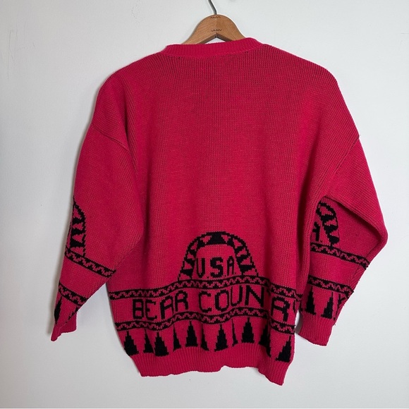 Vintage 80s Jane Adams Red Bear Country Acrylic Sweater Made in USA One Size - Picture 7 of 8